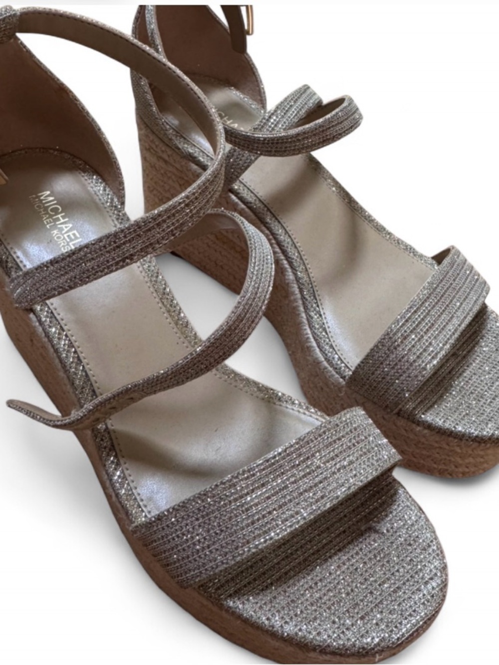 Michael Kors Shimmery Taupe Wedge Sandals